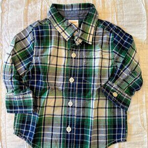 NWT Gymboree cotton button down shirt - blue/green/white plaid - size 6-12 mth